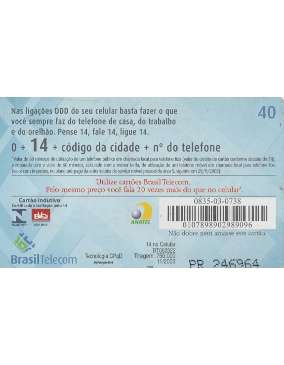 BRASIL TELECOM - 14 NO CELULAR