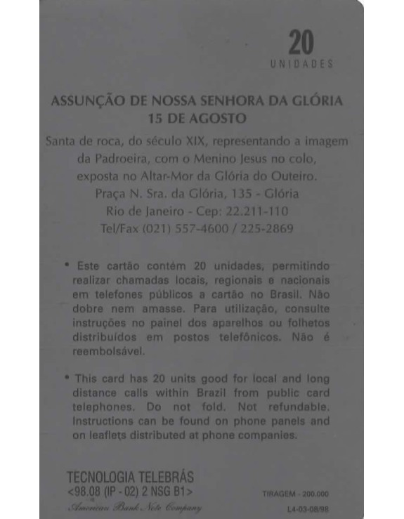ASSUNÇAO DE NOSSA SENHORA DA GLORIA - 15 DE AGOSTO