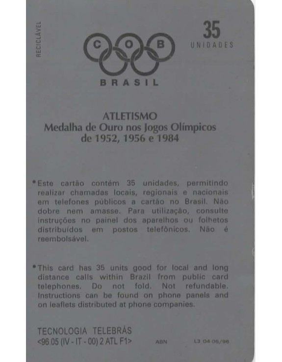 ATLETISMO - MEDALHA DE OURO NOS JOGOS OLIMPICOS - 1952,1956 E 1984