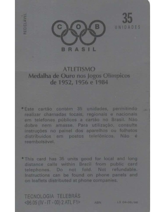 ATLETISMO - MEDALHA DE OURO NOS JOGOS OLIMPICOS - 1952,1956 E 1984
