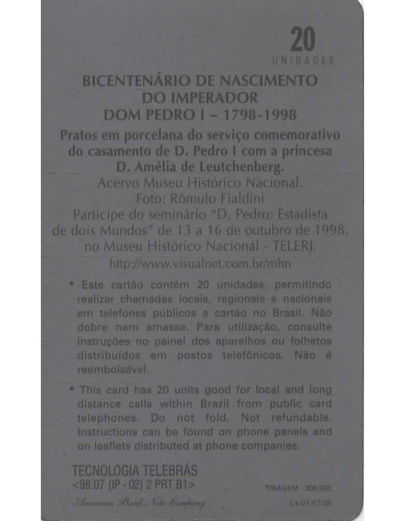 BICENTENARIO DE NASCIMENTO DO IMPERADOR  DOM PEDRO I - 1798-1998