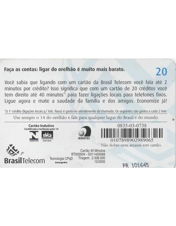 BRASIL TELECOM - CARTAO 40 MINUTOS