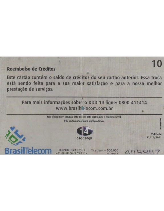 BRASIL TELECOM - CARTAO PARA REEMBOLSO DE CREDITOS