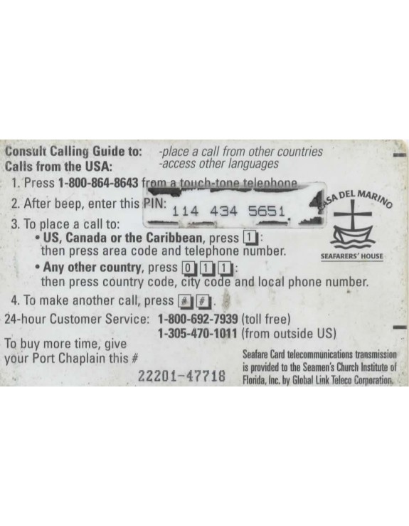 CARTAO TELEFONICO NORTE AMERICANO - SEAFARE CARD