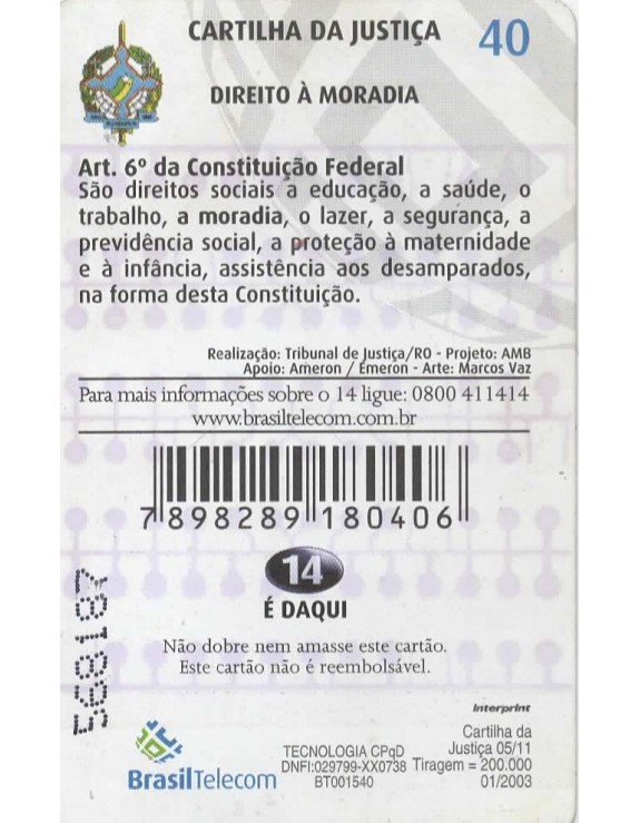 CARTILHA DA JUSTIÇA 05/11 - DIREITO A  MORADIA