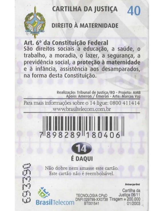 CARTILHA DA JUSTIÇA 06/11 - DIREITO A MATERNIDADE