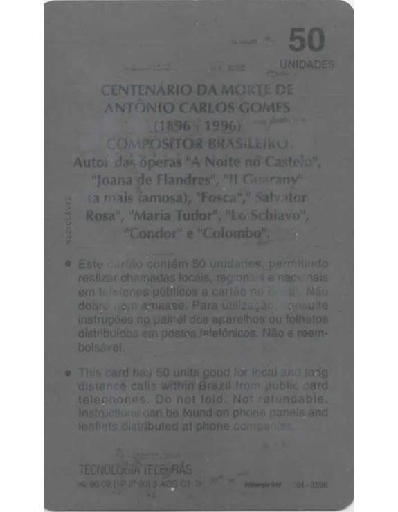 CENTENARIO DA MORTE DE ANTONIO CARLOS GOMES 1886/1996