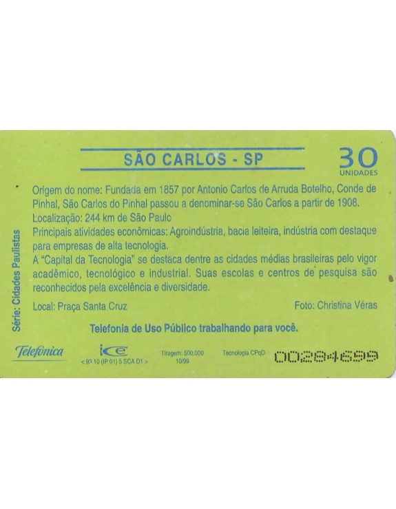 TELEFONICA - SERIE CIDADES PAULISTAS - SAI CARLOS - SP