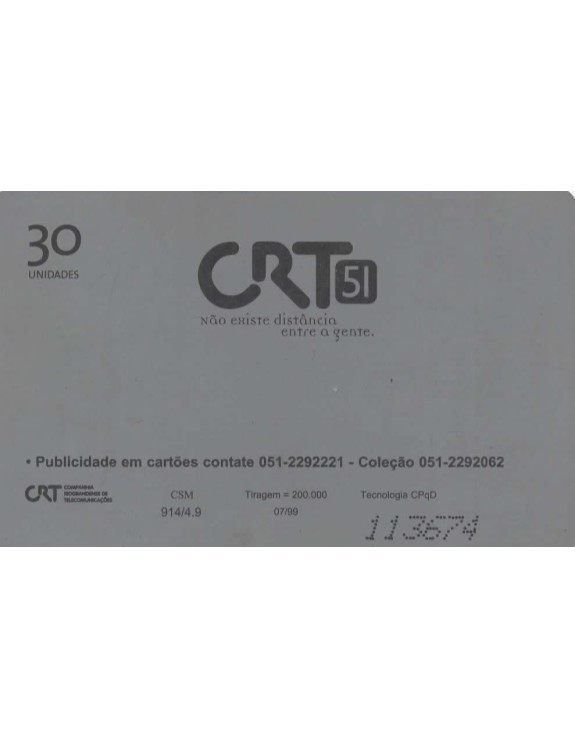 CRT - COMPANHIA RIOGRANDESE DE TELECOMUNICAÇOES - 51 LOGAÇOES A DISTANCIA