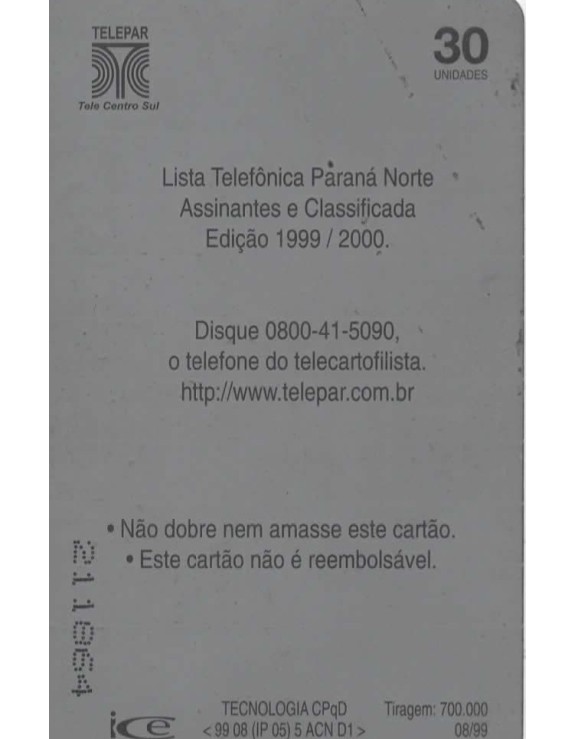 EDITEL - LISTA TELEFONICA PARANA NORTE EDIÇAO 1999/2000