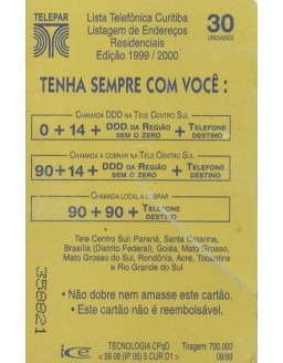 EDITEL - LISTA TELEFONICA CURITIBA 1999/2000 - LISTAGEM DE ENDEREÇOS RESIDENCIAIS
