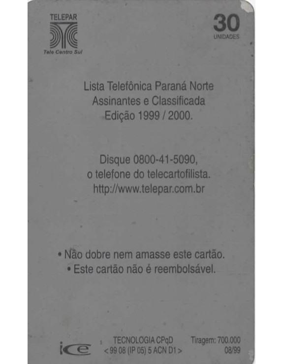 EDITEL - LISTA TELEFONICA PARANA NORTE EDIÇAO 1999/2000