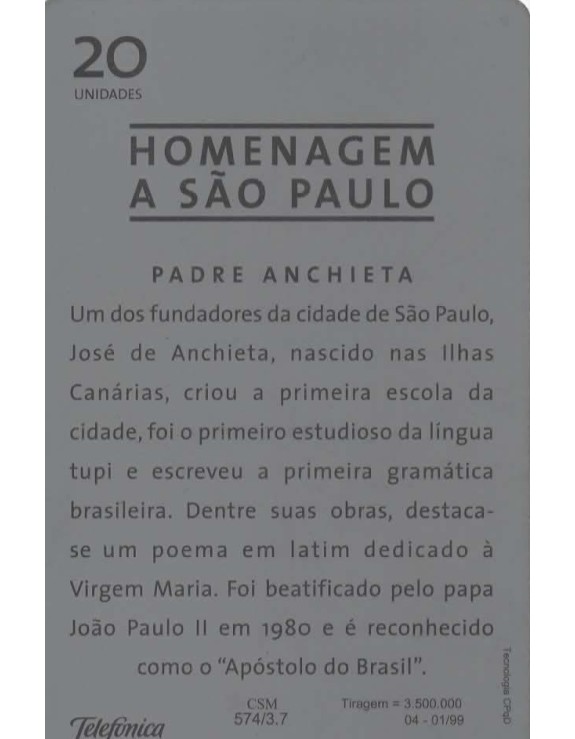 SAO PAULO 445 ANOS - HOMENAGEM A SAO  PAULO - TELEFONICA