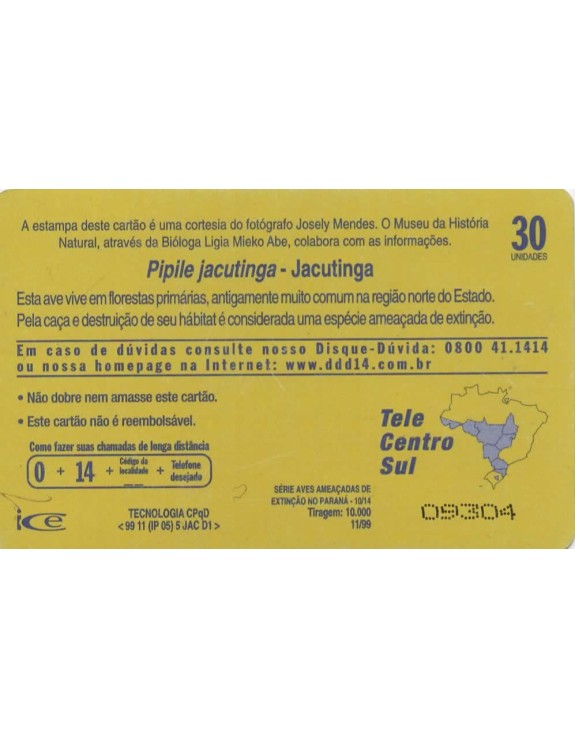SERIE AVES AMEAÇADAS SE EXTINÇÃO NO PARANA 10/14 - PIPILE JACUTINGA -JACUTINGA