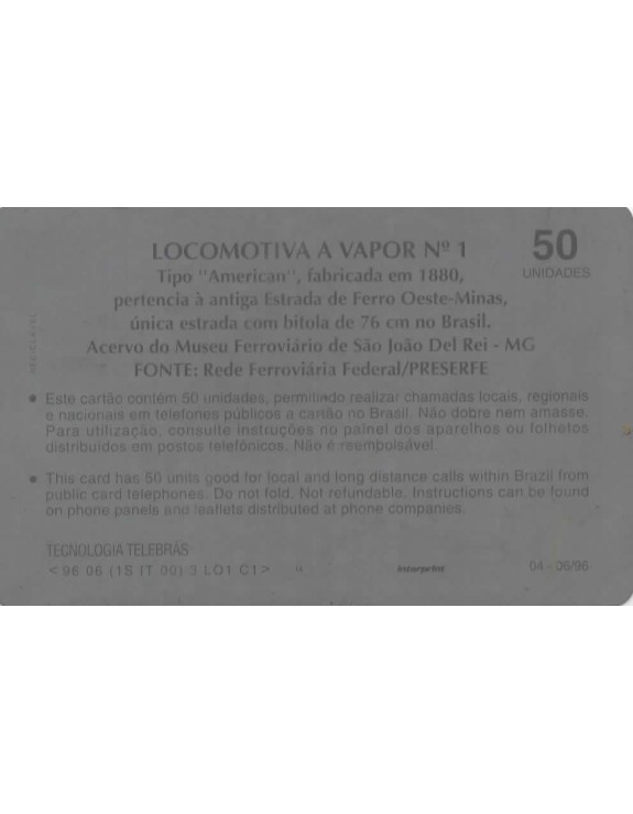 SERIE LOCOMOTIVAS - LOCOMOTIVA A VAPOR N 01