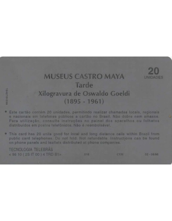 SERIE MUSEUS - MUSEU CASTRO MAYA - TARDE  XILUGRAVURA DE OSWALDO GOELDI 1895-1961