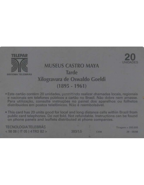 SERIE MUSEUS - MUSEU CASTRO MAYA - TARDE  XILUGRAVURA DE OSWALDO GOELDI 1895-1961