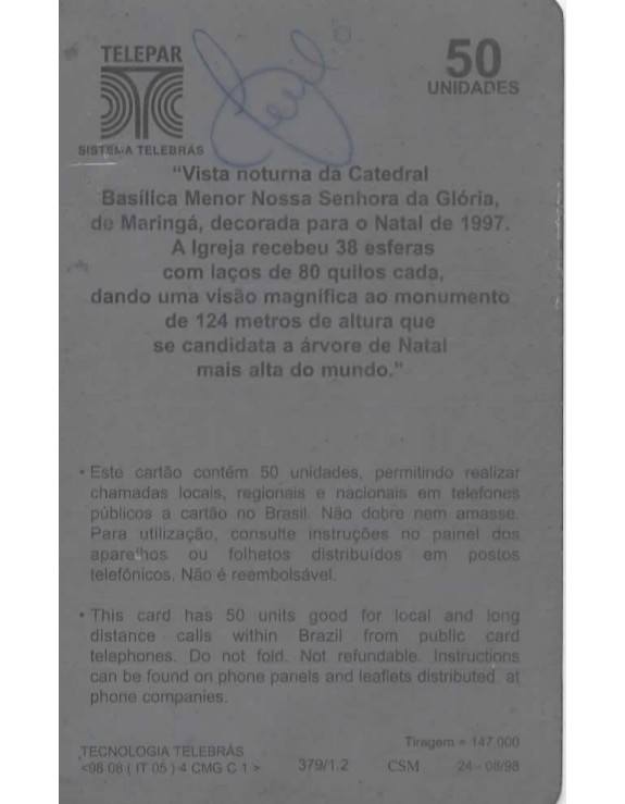 NATAL DE 1997 - VISTA NOTURNA DA CATEDRAL BASILICA MENOR NOSSA SENHORA DA GLORIA DE MARINGA 