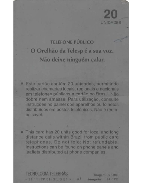 TELEFONE PUBLICO O ORELHAO DA TELESP