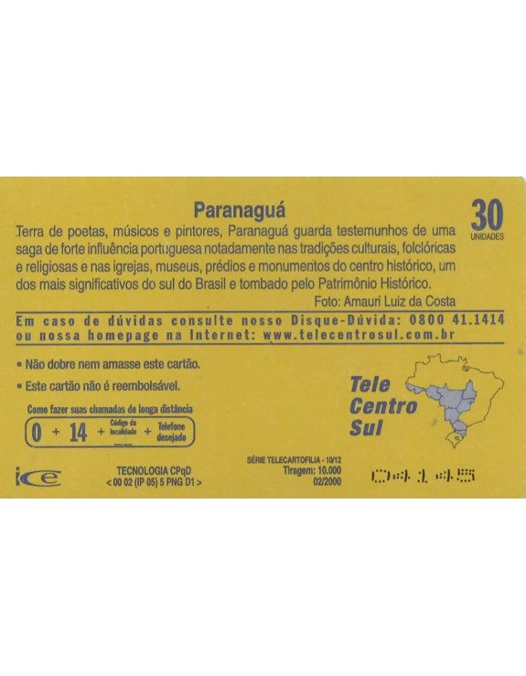 SERIE TELECARTOFILIA 10/12 - PARANAGUA