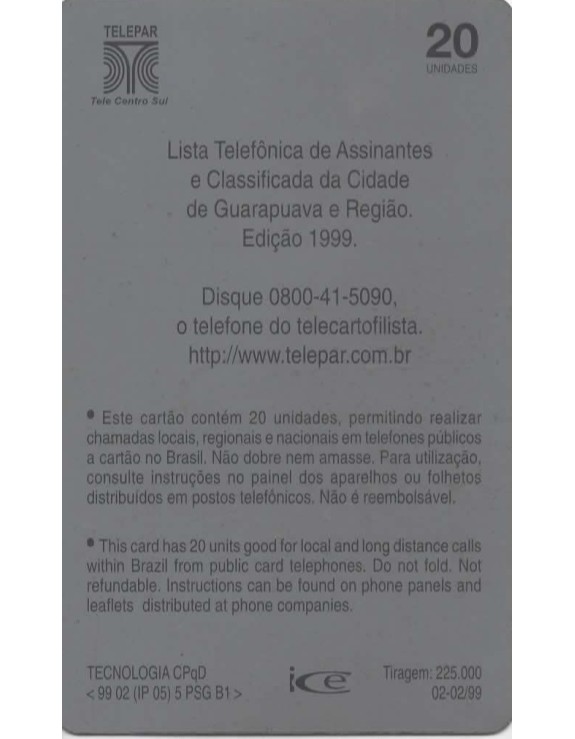 EDITEL - LISTA TELEFONICA PARANA SUL 1999 - GUARAPUAVA E REGIAO