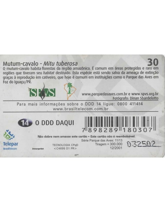 SERIE PARQUE DAS AVES 11/13 - MUTUM CAVALO - MITU TUBEROSA