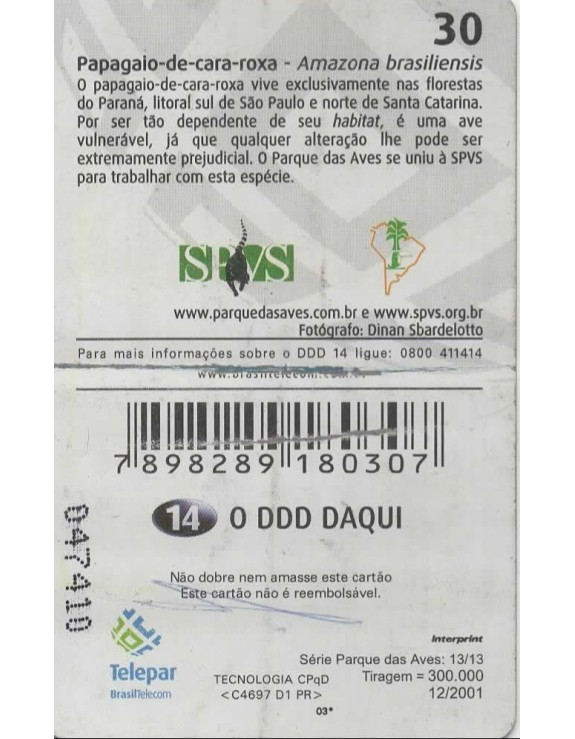 SERIE PARQUE DAS AVES 13/13 - PAPAGAIO DE CARA ROXA