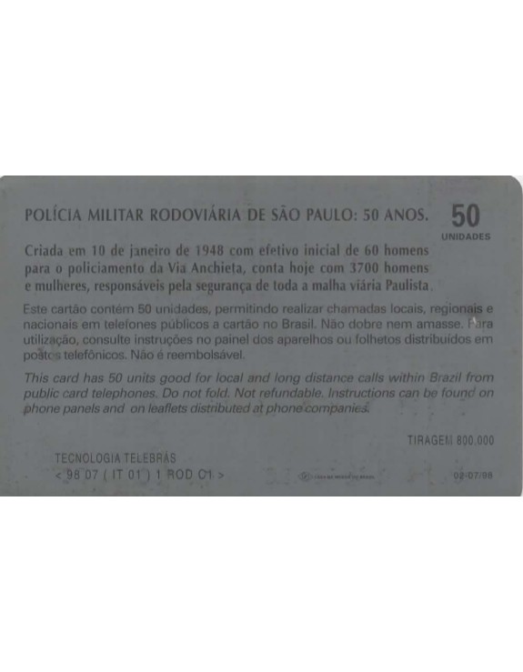 POLICIA MILITAR RODOVIARIA SE SAO PAULO - 50 ANOS