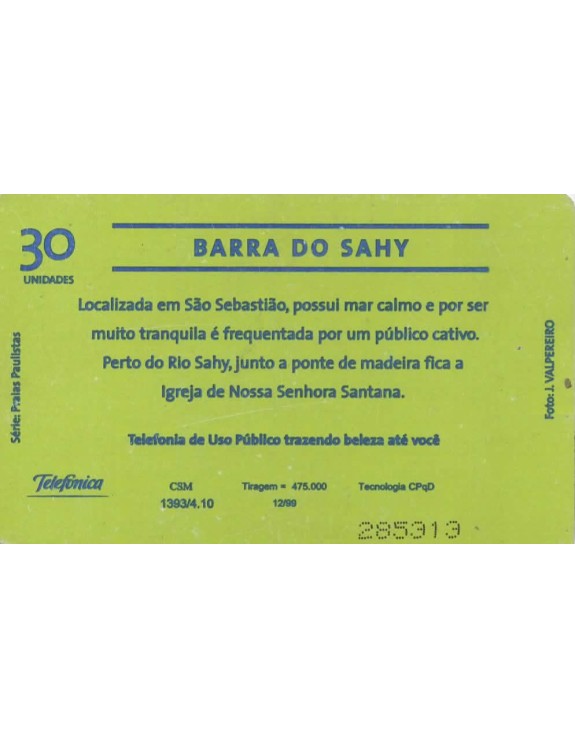 SERIE PRAIAS PAULISTAS - BARRA DO SAHY -TELEFONICA