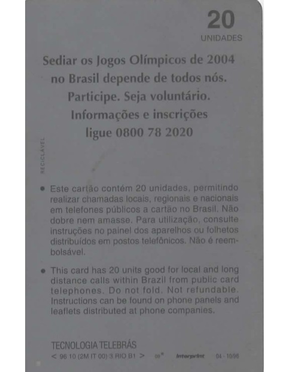 RIO 2004 CIDADE CANDIDATA - SEDIAR OS JOGOS OLIMPICOS DE 2004