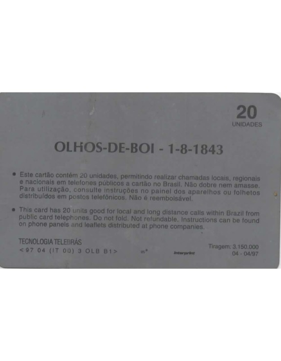 SERIE SELOS BRASILEIROS - I - OLHOS-DE-BOI  - 1-8-1843