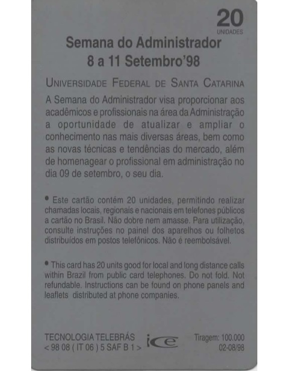 TELESC O SEMANA DO ADMINISTRADOR 8 A 11 SETEMBRO 1998