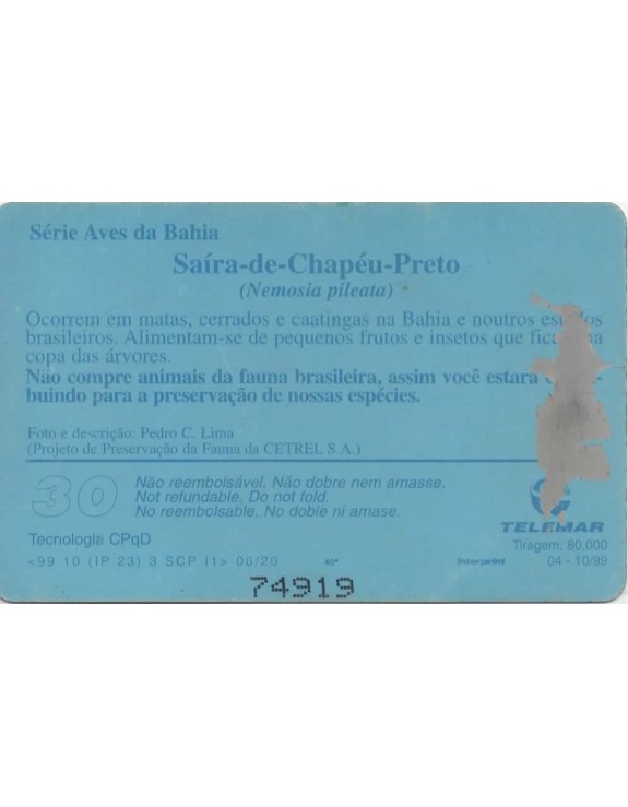 SERIE AVES DA BAHIA - SAIRA DE CHAPEU PRETO - NEMOSIA PILEATA