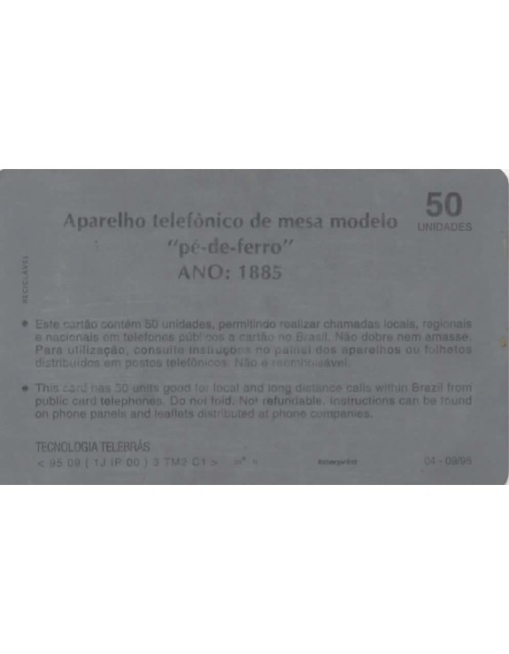 SERIE TELEFONE - APARELHO TELEFONICO DE MESA MODELO PE DE FERRO ANO 1885