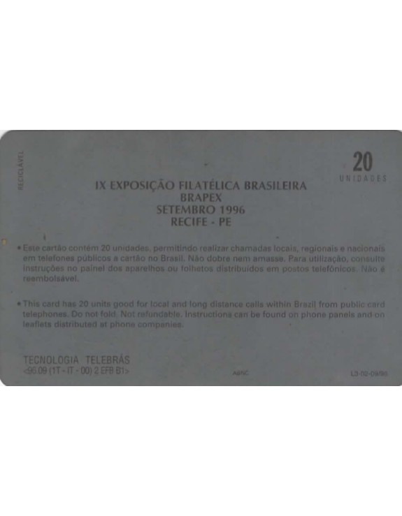 SISTEMA TELEBRAS - IX EXPOSIÇÃO FILATELICA BRASILEIRA BRAPEX - SETEMBRO 1996 - RECIFE - PE