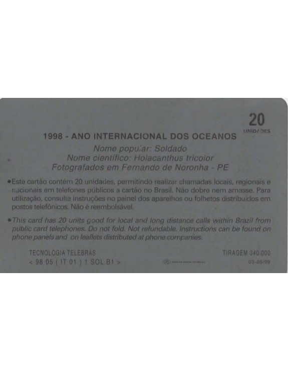 ANO INTERNACIONAL DOS OCEANOS - 1998 - SOLDADO - HOLACANTHUS TRICOLOR
