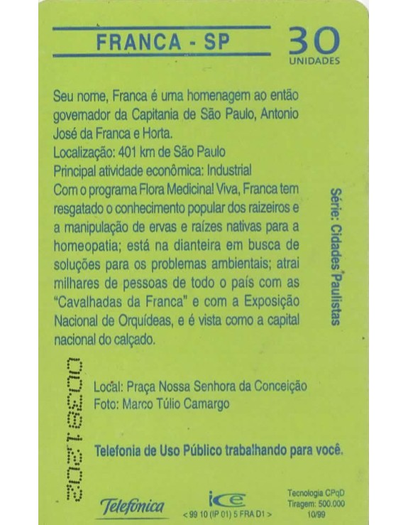 TELEFONICA - SERIE CIDADES PAULISTAS - FRANCA - SP