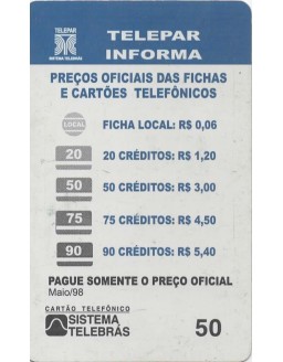 TELEPAR INFORMA - PREÇOS OFICIAIS DAS FICHAS E CARTOES TELEFONICOS