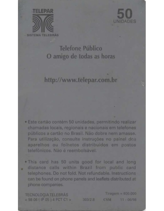 TELEPAR INFORMA - PREÇOS OFICIAIS DAS FICHAS E CARTOES TELEFONICOS