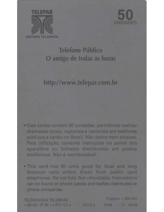 TELEPAR INFORMA - PREÇOS OFICIAIS DAS FICHAS E CARTOES TELEFONICOS