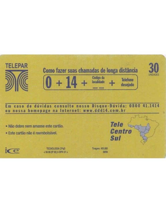 TELEPAR - LONGA DISTANCIA TARIFA BAIXINHA 14 O DDD DAQUI