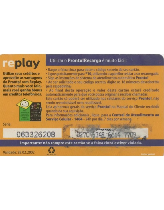 TIM - CREDITOS TELEFONICOS - PRONTO RECARGA 15,00