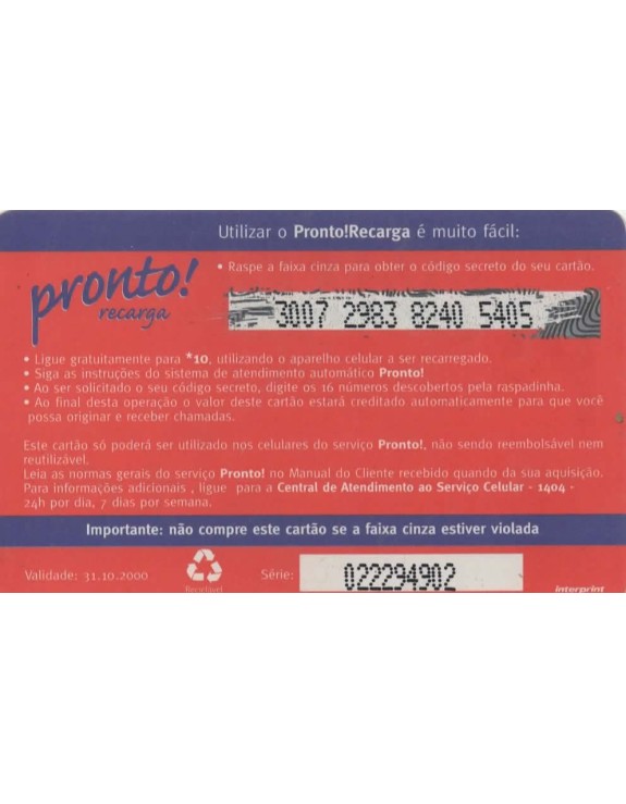 TIM - CREDITOS TELEFONICOS - PRONTO RECARGA 10,00