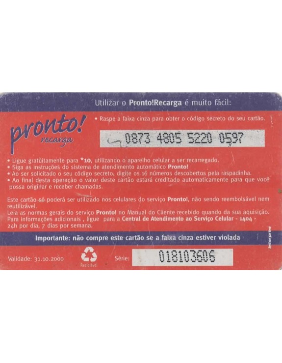 TIM - CREDITOS TELEFONICOS - PRONTO RECARGA 10,00