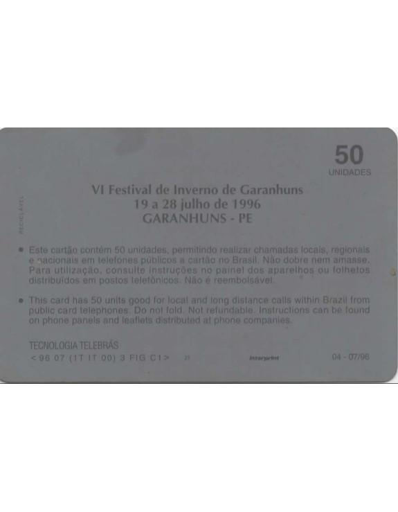 VI FESTIVAL DE INVERNO DE GARANHUNS - PE 19 A 28 DE JULHO DE 1996